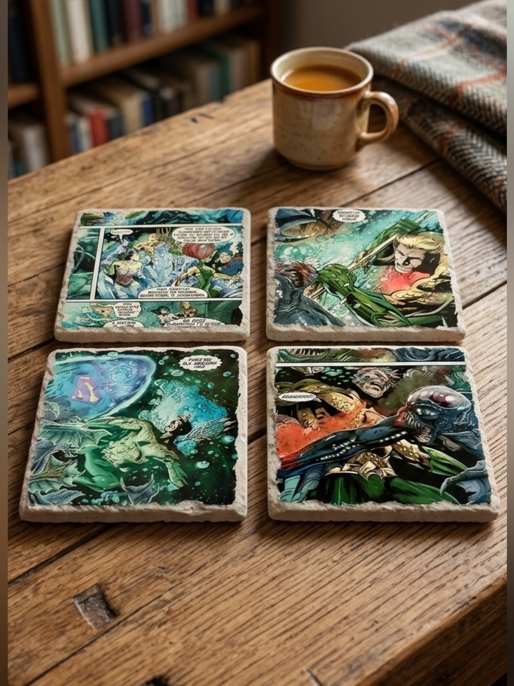 DC Comics Aquaman Justice League Tile Coasters Set of 4 Handmade